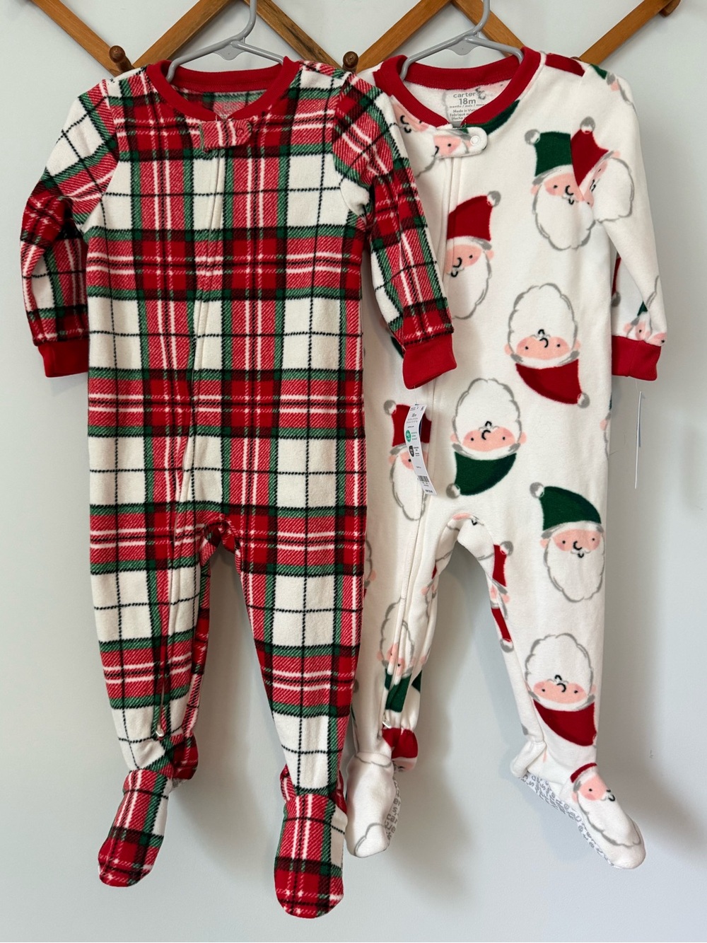Carters Christmas 18 months Baby sleepers Santa & Plaid